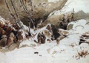 Karl Blechen Alpine Pass in Winter with Monks oil painting on canvas